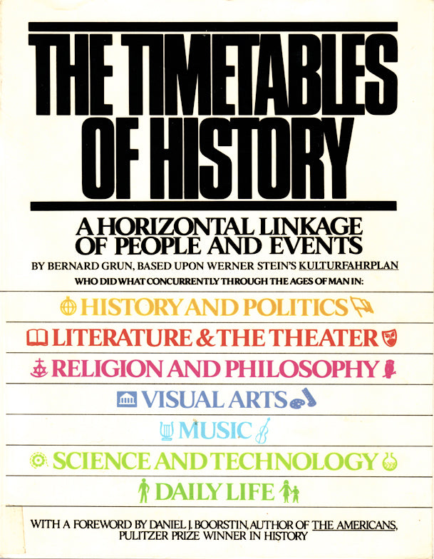 Book cover of The Timetables Of History: A Horizontal Linkage Of People And Events By Bernard Grun by Daniel J. Boorstin (Foreword), Bernard Grun