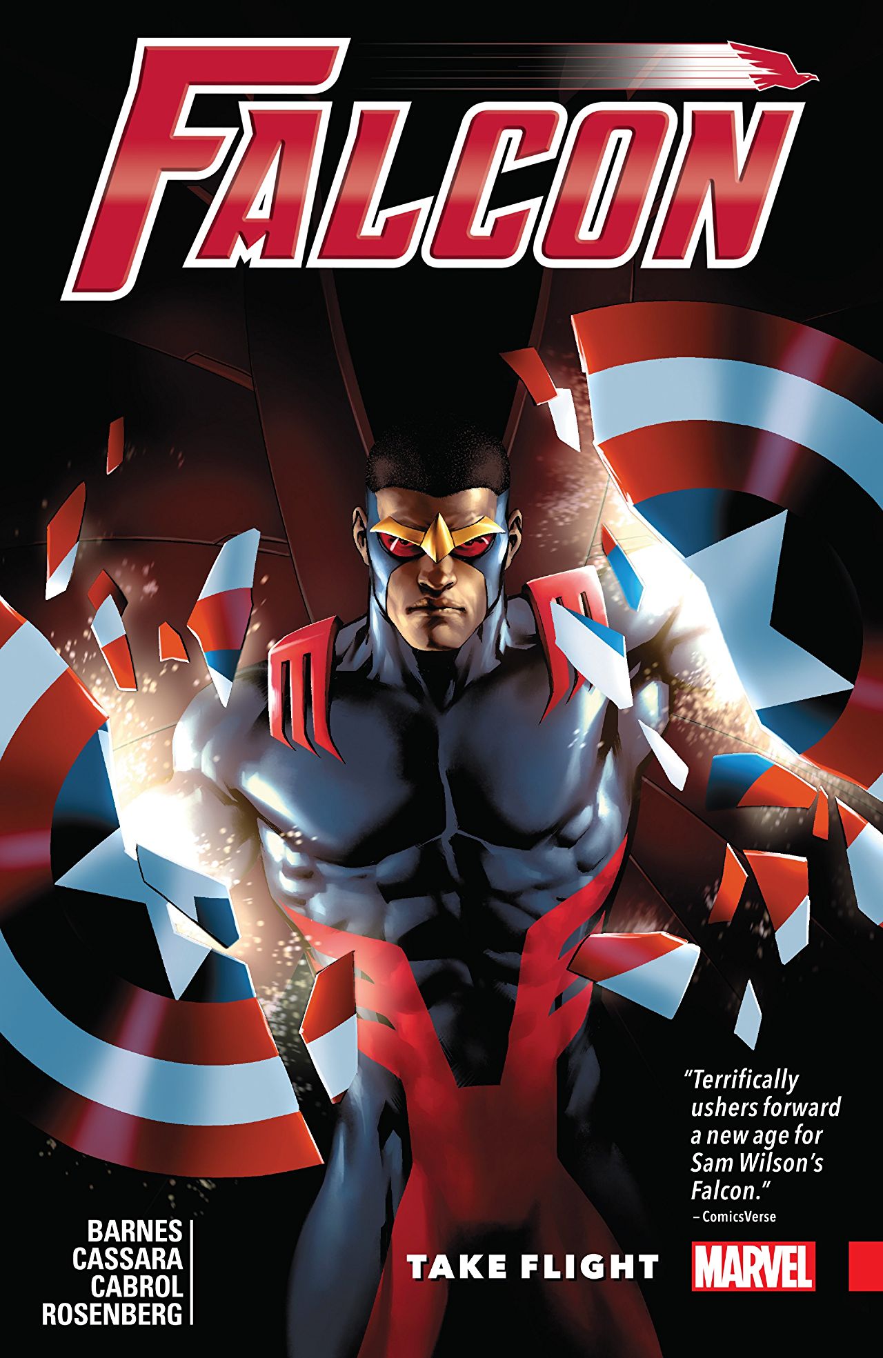 Book cover of Falcon: Take Flight by Rodney Barnes, Joshua Cassara (Illus.), Rachelle Rosenberg (Color Artist), Sebastián Cabrol (Illus.), Joe Caramagna (Letterer)