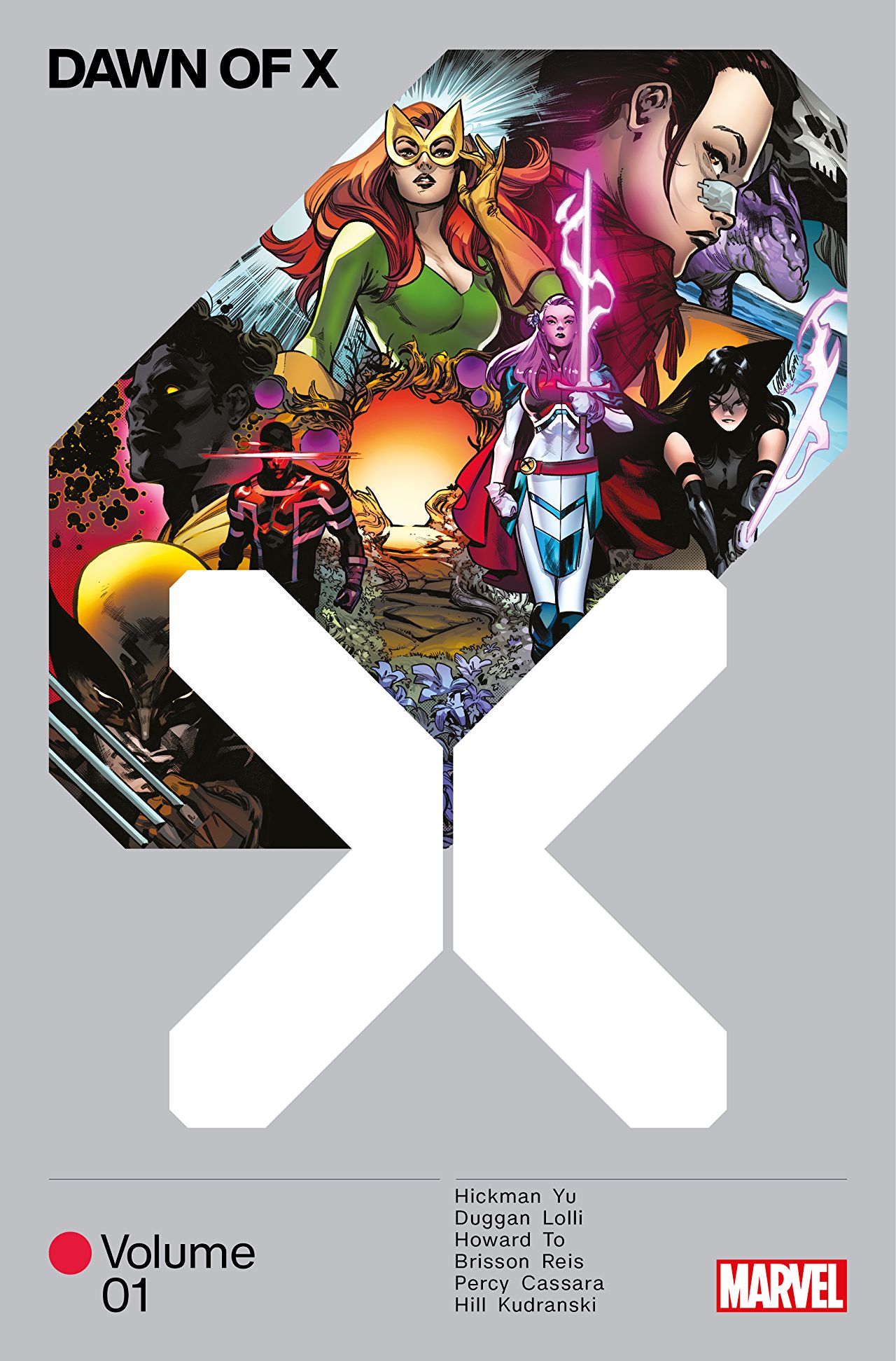 Book cover of Dawn Of X, Vol. 1 by Jonathan Hickman, Ed Brisson, Benjamin Percy, Gerry Duggan, Tini Howard, Bryan Edward Hill