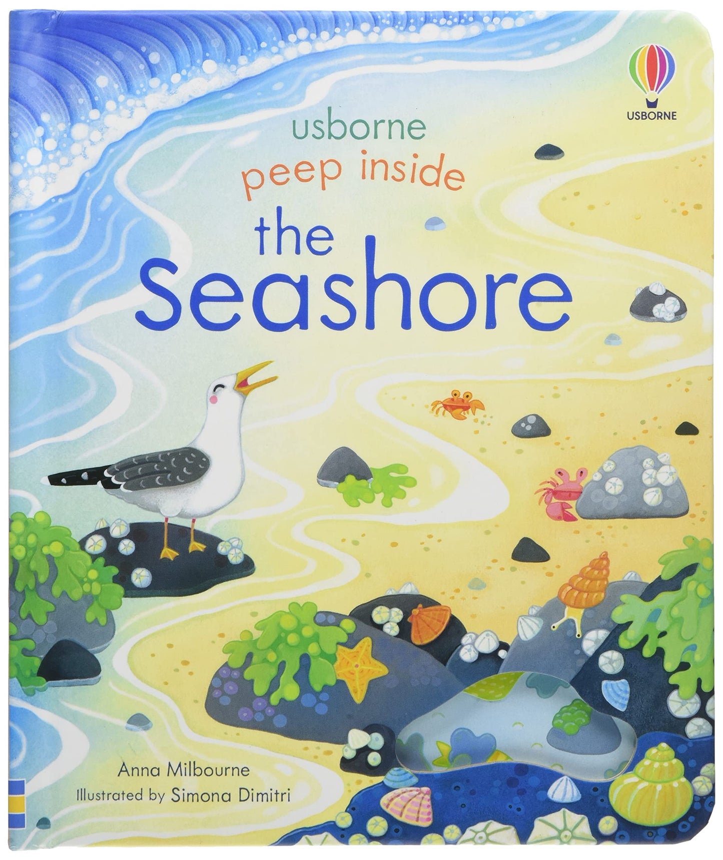 Book cover of Peep Inside The Seashore by Anna Milbourne, Simona Dmitri (Illus.)