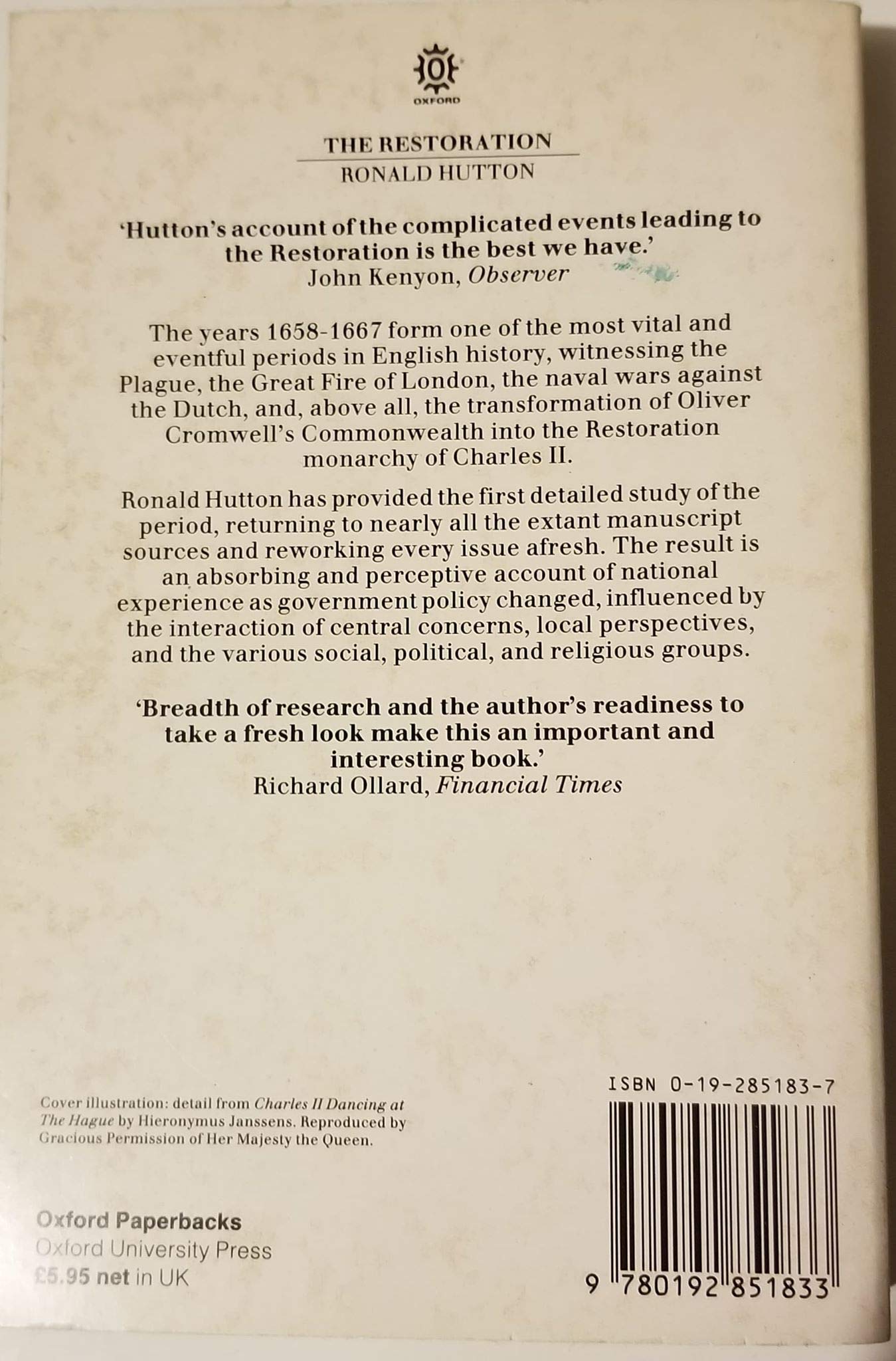 Book cover of The Restoration: A Political And Religious History Of England And Wales 1658-1667 by Ronald Hutton