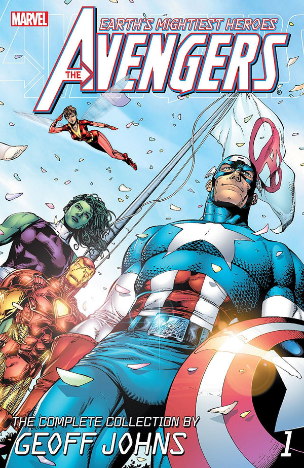 Book cover of Avengers By Geoff Johns: The Complete Collection, Volume 1 by Geoff Johns (Writer), Dan Jurgens, Mike Grell, Kieron Dwyer (Illus.), Ivan Reis (Illus.)