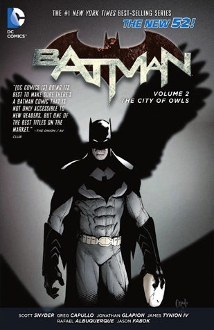 Book cover of Batman, Volume 2: The City of Owls by Scott Snyder (Writer), James Tynion IV (Writer), Greg Capullo (Illus.), Jonathan Glapion (Illus.), Rafael Albuquerque (Illus.), Jason Fabok (Illus.), Becky Cloonan (Illus.), Andy Clarke (Illus.), Sandu Florea (Illus.)
