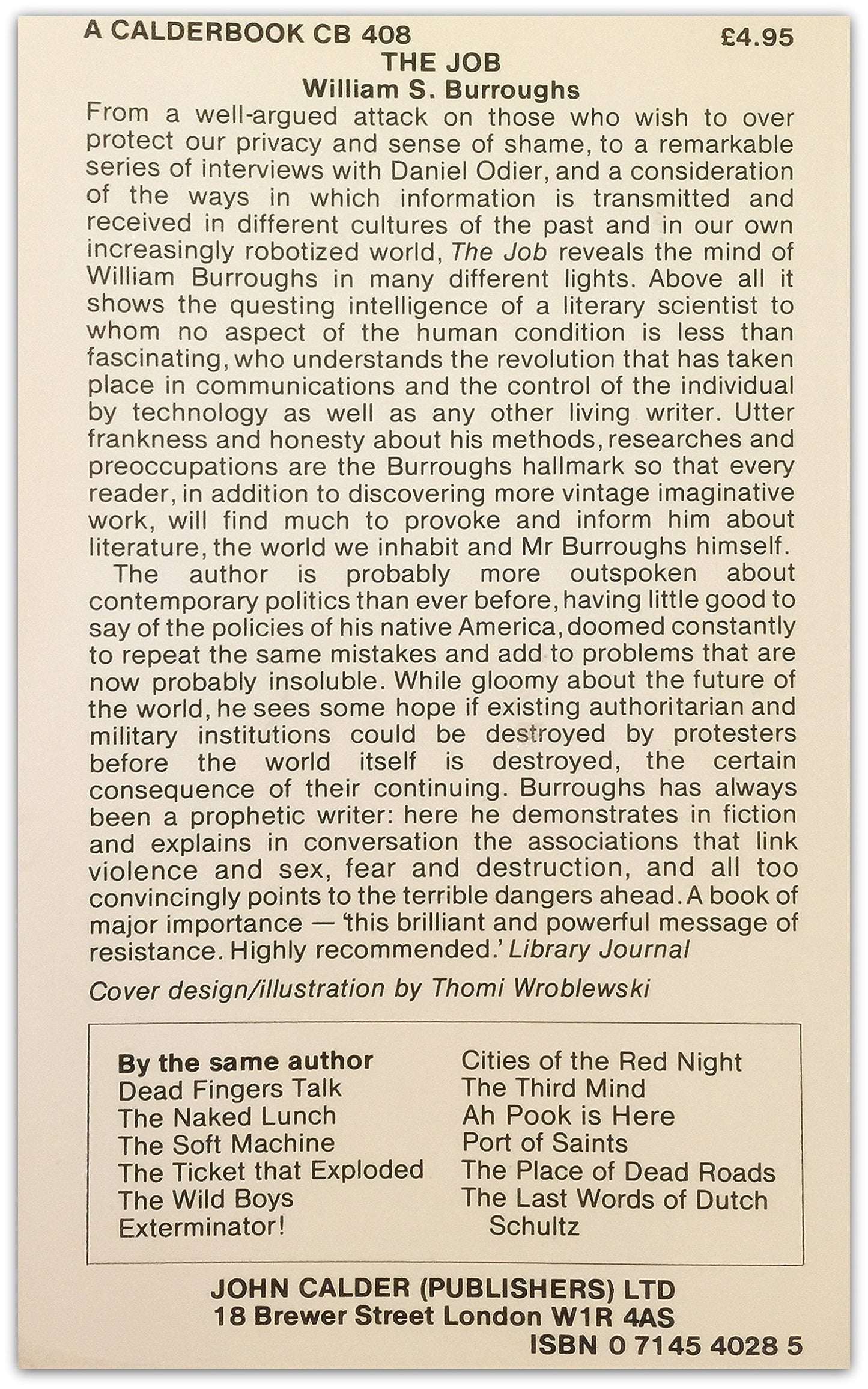 Book cover of The Job: Topical Writings And Interviews by William S. Burroughs