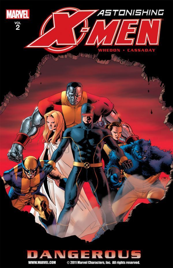 Book cover of Astonishing X-Men, Vol. 2: Dangerous by Joss Whedon, John Cassaday (Artist), Laura Martin (Colorist), Chris Eliopoulos (Letterer)
