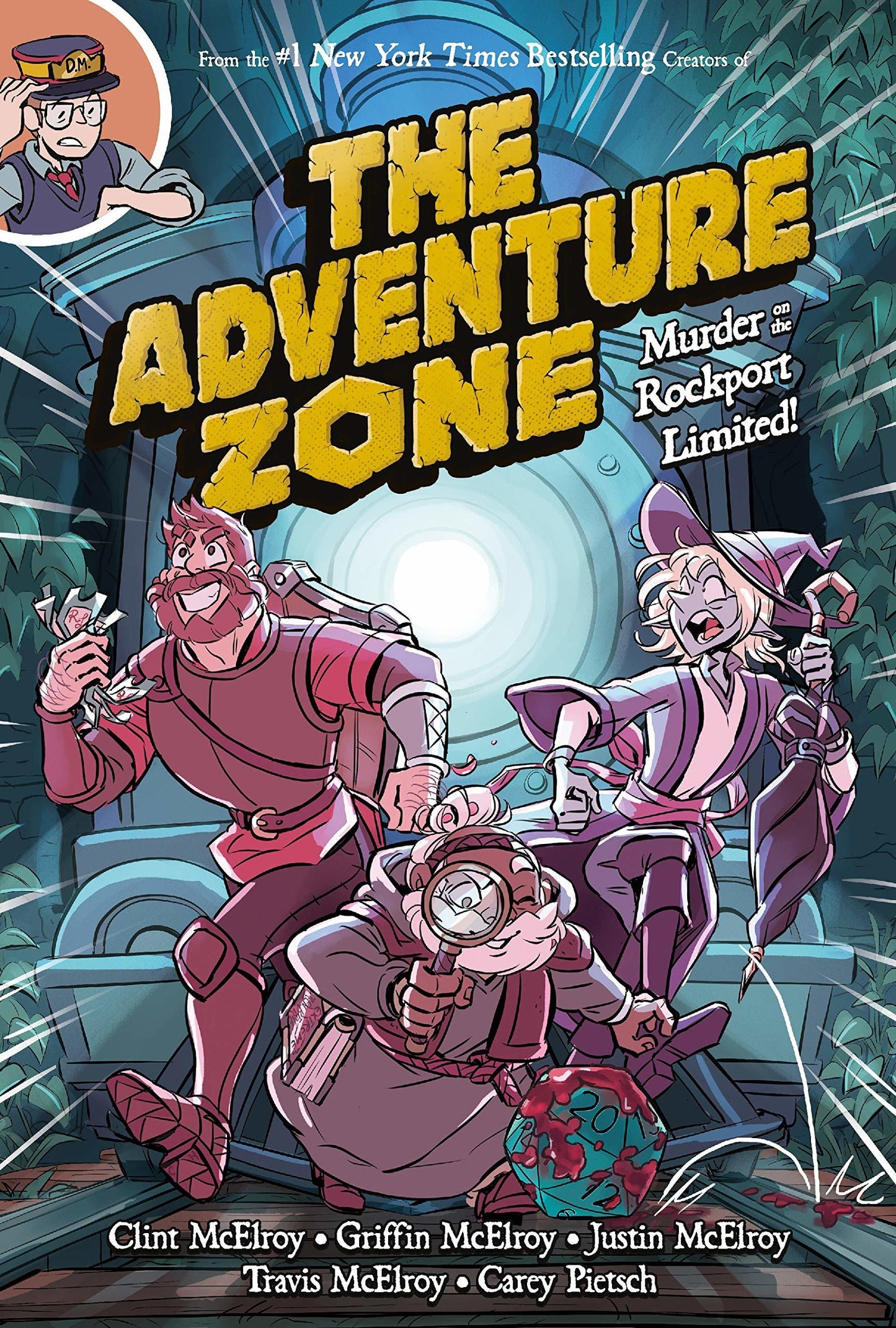 Book cover of The Adventure Zone Vol. 2: Murder On The Rockport Limited! by Clint McElroy, Griffin McElroy, Justin McElroy, Travis McElroy, Carey Pietsch (Illus.)