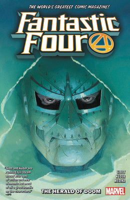 Book cover of Fantastic Four, Vol. 3: The Herald Of Doom by Dan Slott, Aaron Kuder (Illus.), Stefano Caselli (Illus.), Paco Medina (Illus.), John Lucas (Illus.), David  Marquez (Illus.), Reilly Brown (Illus.), Kevin Libranda (Illus.), Poalo Villanelli (Illus.), Juanan Ramirez (Illus.), Marte Gracia (Color Artist), Erick Arciniega (Color Artist), Rachelle Rosenberg (Color Artist), Matt Yackey (Color Artist), Jesus Aburtov (Cover Artist), Joe Caramagna (Letterer)
