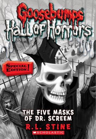 Book cover of The Five Masks of Dr. Screem by R.L. Stine